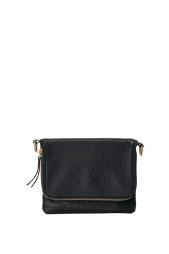 Harry & Co Bobi Leather Fold Over Black Clutch With Gold Chain