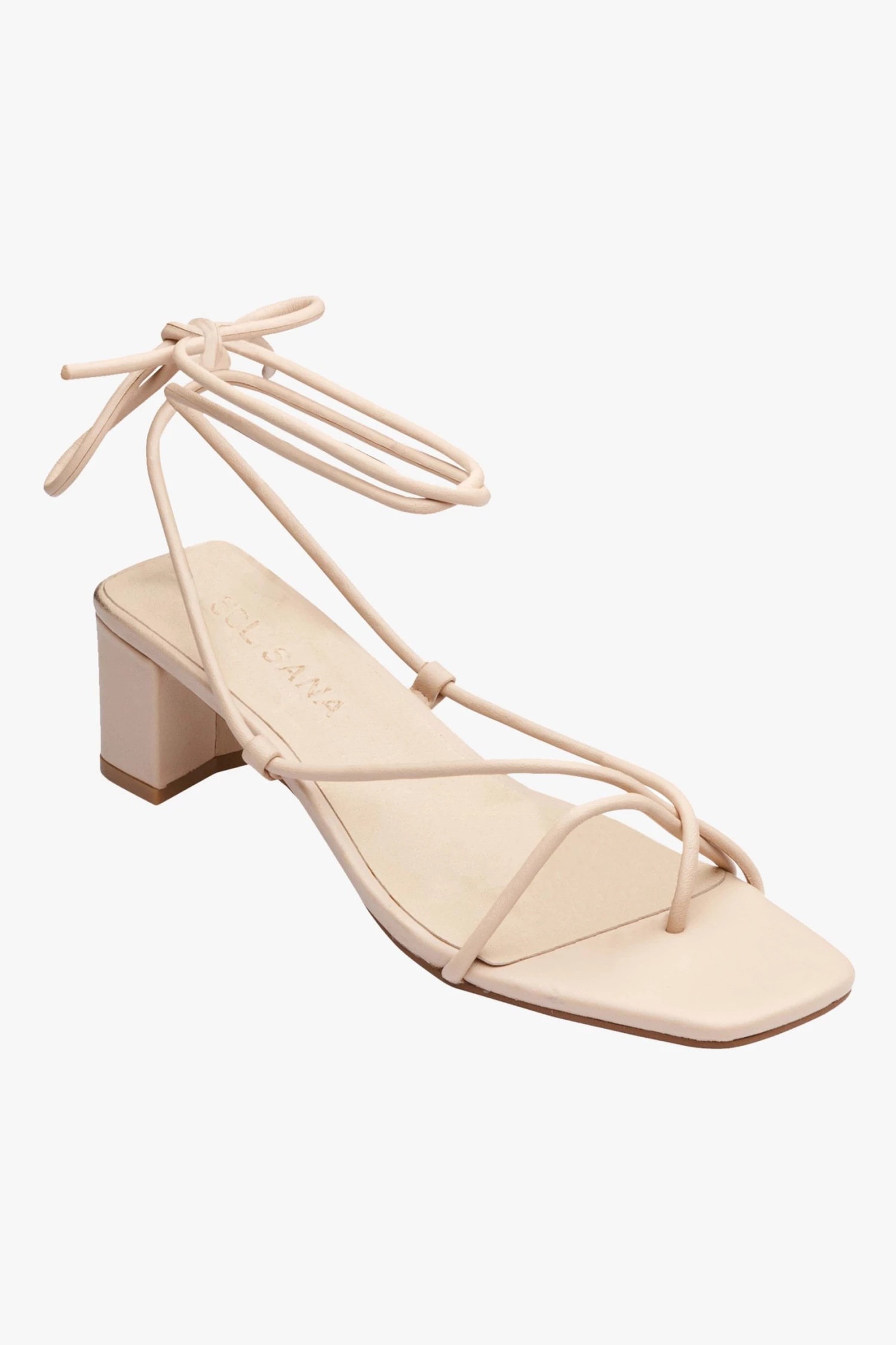Solsana Cameo Strappy Wrap Tie Nude Leather Heel Get The Look