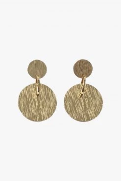 Flo Gives Back 15% To Women In Need Jewellery Etched Disc Gold Earrings