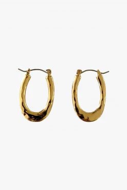 Flo Gives Back 15% To Women In Need Jewellery Beaten Oval Hoop Earrings Gold 2.8 X 1.8cm