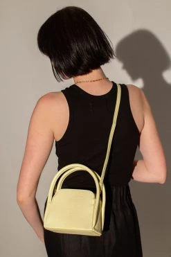 Brie Leon Evie Small Crossbody Yellow Lizard Bag With Top Handle Bags & Wallets