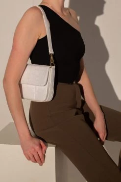 Brie Leon Isabel White Matte Croc Bag With Chain