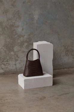 Brie Leon Mini Chloe Dark Chocolate Matte Croc Bag