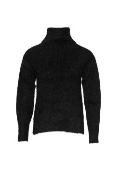 Among The Brave Brilliant Black Eyelash Yarn Roll Neck Knit New In