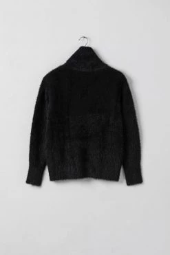 Among The Brave Brilliant Black Eyelash Yarn Roll Neck Knit New In