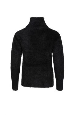 Among The Brave Brilliant Black Eyelash Yarn Roll Neck Knit New In