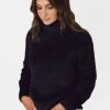 Among The Brave Brilliant Black Eyelash Yarn Roll Neck Knit New In