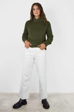 Among The Brave Brilliant Khaki Eyelash Yarn Roll Neck Knit