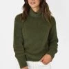 Among The Brave Brilliant Khaki Eyelash Yarn Roll Neck Knit