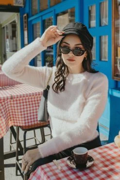 Among The Brave Lovable Candyfloss Eyelash Yarn Cropped Crew Neck Knit Knitwear