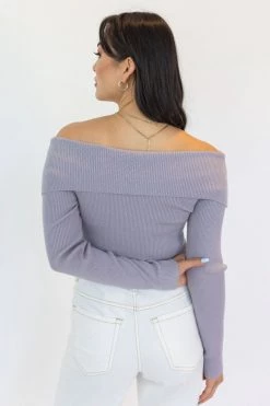 Among The Brave New In Sasha Dusty Lilac Off Shoulder Rib Knit Top
