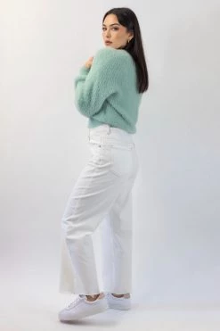 Among The Brave Knitwear Tender Sage Fluffy Blousen Sleeve Cropped Cardigan