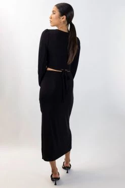 Among The Brave New In Interstellar Black Shimmer High Split Midi Skirt