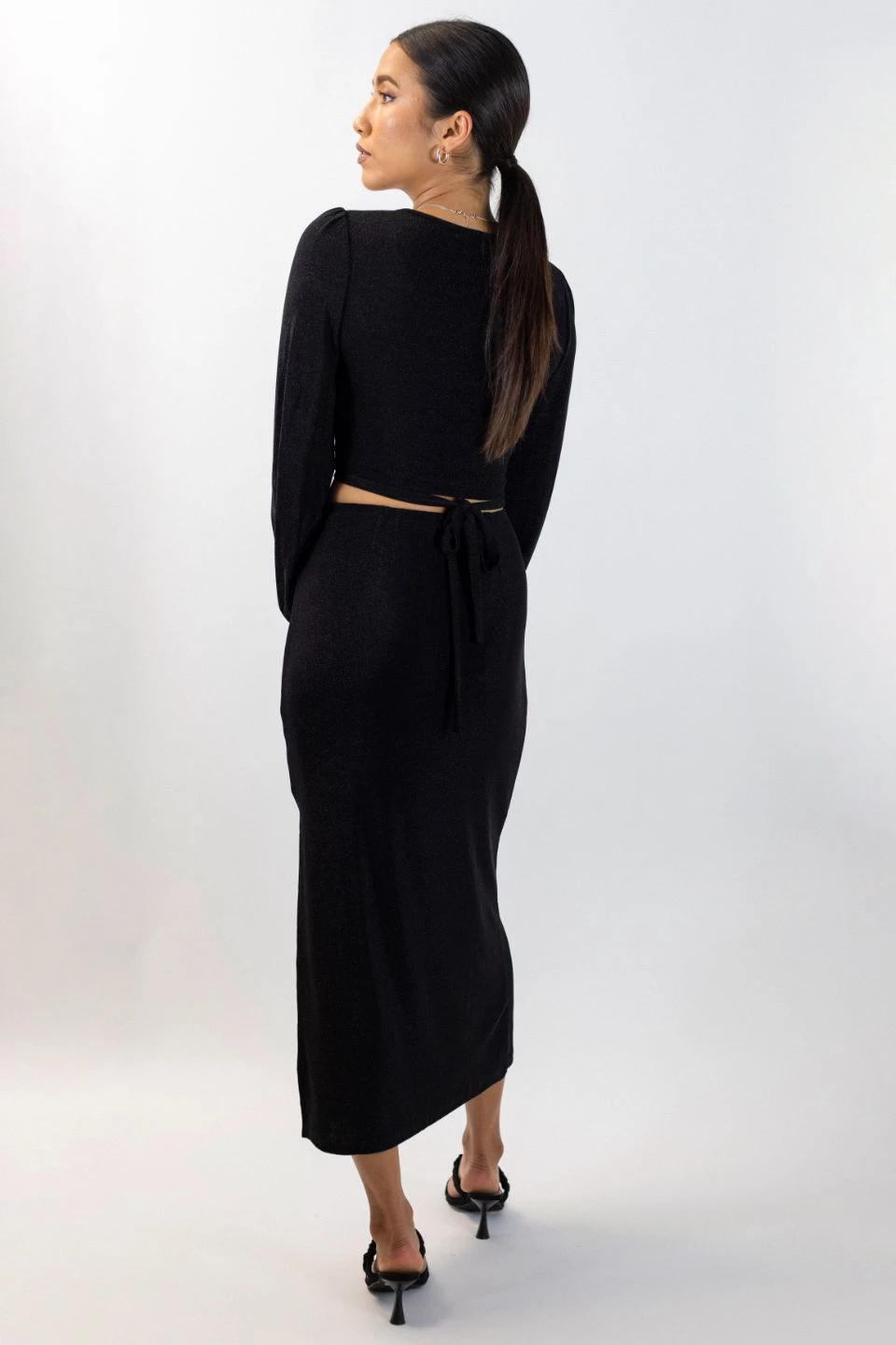 Among The Brave New In Interstellar Black Shimmer High Split Midi Skirt