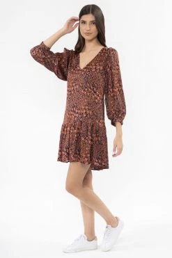 Seeking Lola New In Miraculous Navy Rust Animal Mid Sleeve Smock Dress