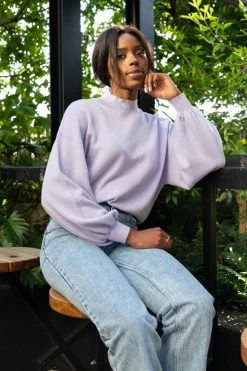 Ivy + Jack Motivation Lilac Cotton Fine Gauge Balloon High Neck Knit