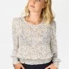 Among The Brave Pure Ivory Ditsy Botanic LS Georgette Puff Sleeve Shirred Hem Top Tops & Tees