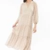 Leila + Luca Stellar Ivory Ditsy Flutter Sleeve V Neck Tiered Midi Dress