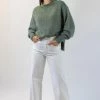 Among The Brave Knitwear Famous Soft Khaki Mohair Blend Boxy Funnel Neck Knit