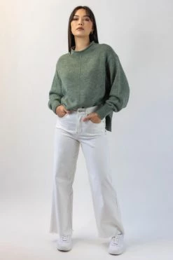 Among The Brave Knitwear Famous Soft Khaki Mohair Blend Boxy Funnel Neck Knit