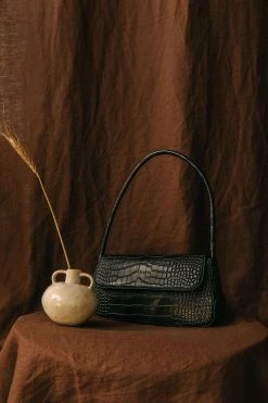 Brie Leon Bags & Wallets Camille Black Croc Recycled PU Shoulder Bag