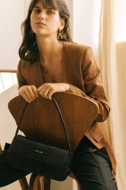 Brie Leon Bags & Wallets Camille Black Croc Recycled PU Shoulder Bag