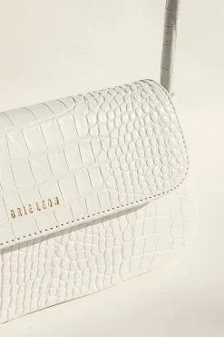 Brie Leon Camille White Croc Recycled PU Shoulder Bag Bags & Wallets