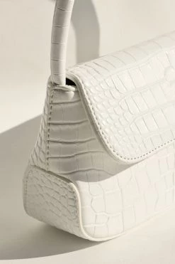 Brie Leon Camille White Croc Recycled PU Shoulder Bag Bags & Wallets