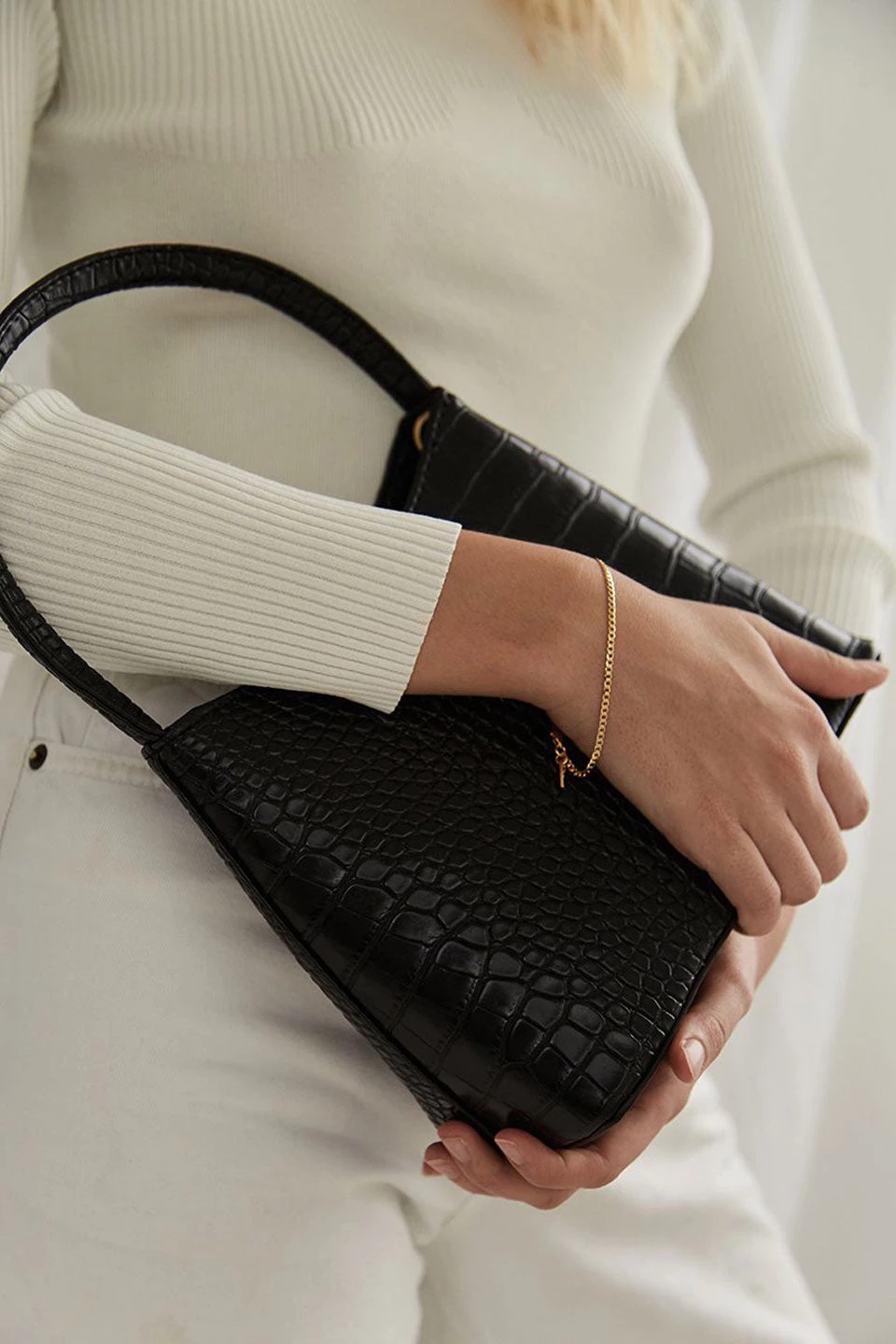 Brie Leon Bags & Wallets Chloe Matte Black Croc Recycled PU Top Handle Bag