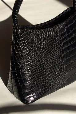 Brie Leon Bags & Wallets Chloe Matte Black Croc Recycled PU Top Handle Bag