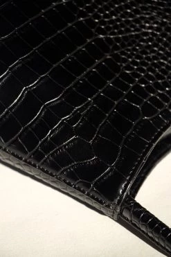 Brie Leon Bags & Wallets Chloe Matte Black Croc Recycled PU Top Handle Bag