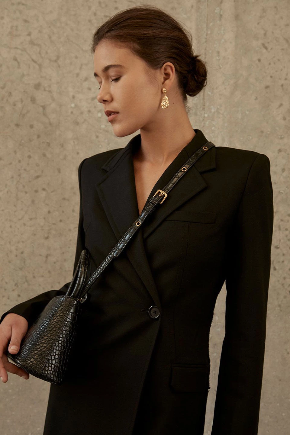 Brie Leon Mini Chloe Black Matte Croc Bag