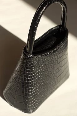 Brie Leon Mini Chloe Black Matte Croc Bag