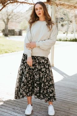 Ivy + Jack New In Carefree Oat Marle Fine Gauge Cotton Slouchy Puff Sleeve Knit