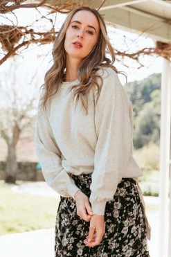 Ivy + Jack New In Carefree Oat Marle Fine Gauge Cotton Slouchy Puff Sleeve Knit