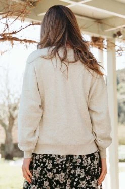 Ivy + Jack New In Carefree Oat Marle Fine Gauge Cotton Slouchy Puff Sleeve Knit