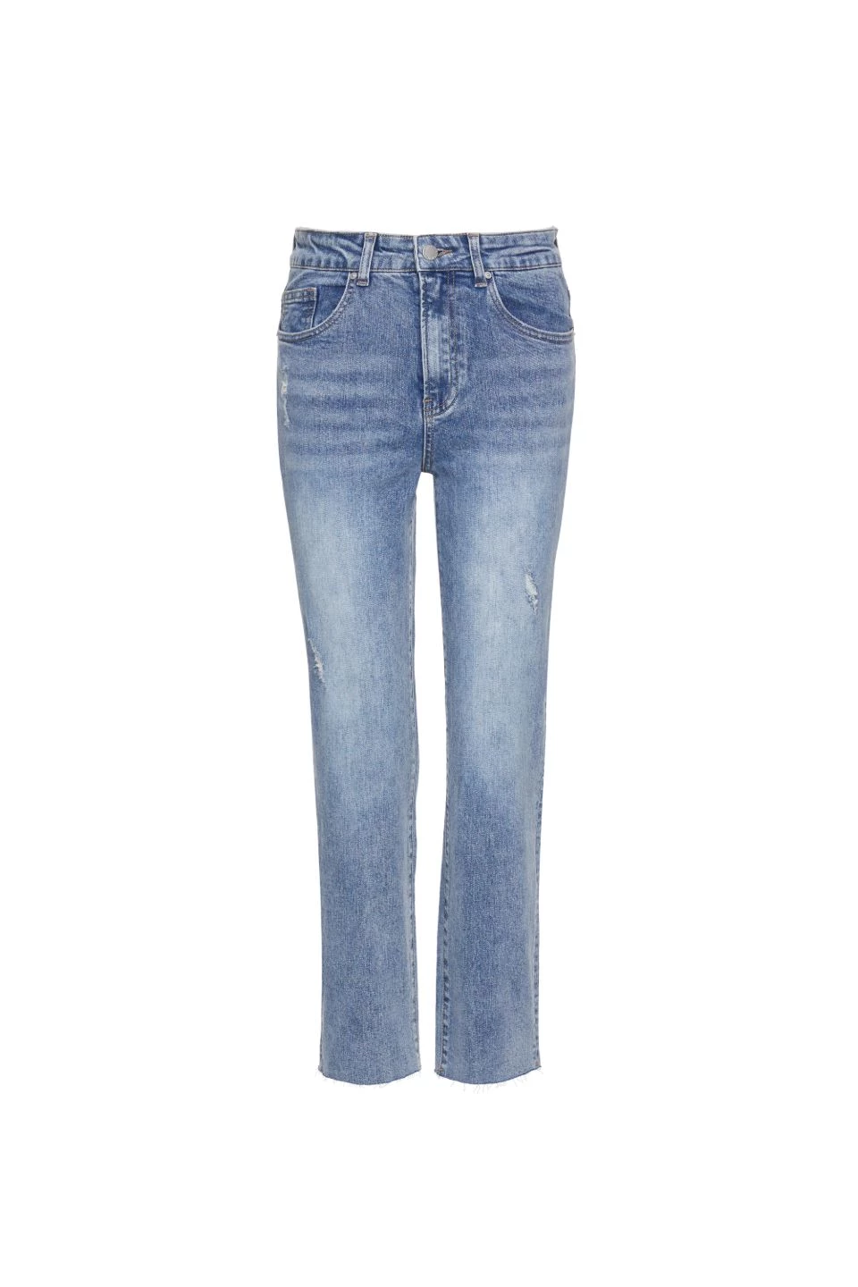 Among The Brave Carlie Straight Leg Distressed Raw Hem Faded Jean