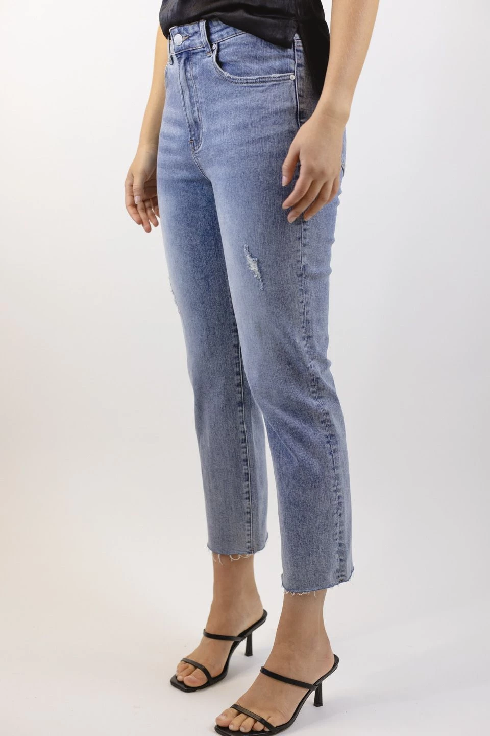Among The Brave Carlie Straight Leg Distressed Raw Hem Faded Jean