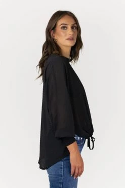 Among The Brave New In Pavilion Tie Hem Black Textured Top