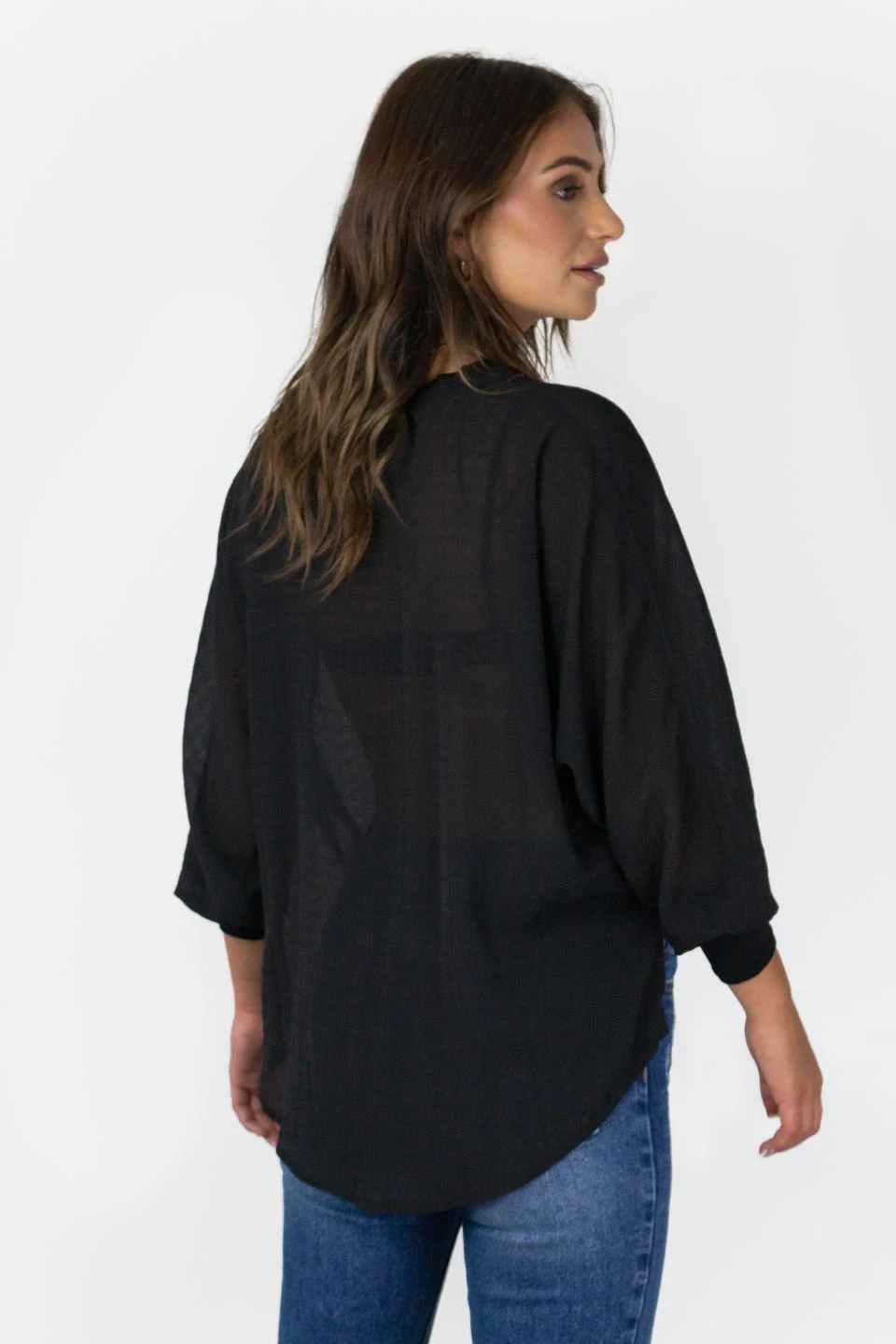 Among The Brave Chance Black Georgette LS Rib Hem Top