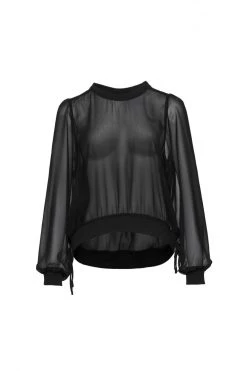 Among The Brave Chance Black Georgette LS Rib Hem Top