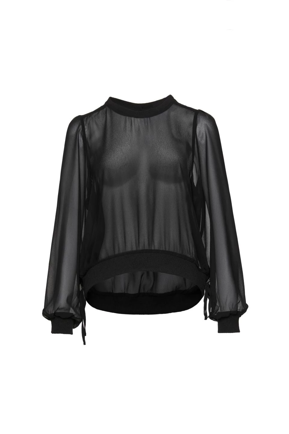 Among The Brave Chance Black Georgette LS Rib Hem Top