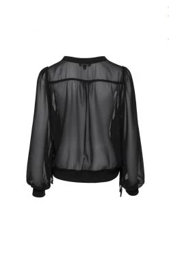 Among The Brave Chance Black Georgette LS Rib Hem Top