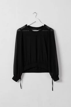 Among The Brave Chance Black Georgette LS Rib Hem Top