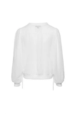 Among The Brave Chance White Sheer LS Rib Hem Drawstring Top
