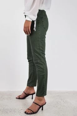 Among The Brave Harper Dark Khaki Knee Dart Denim Jean