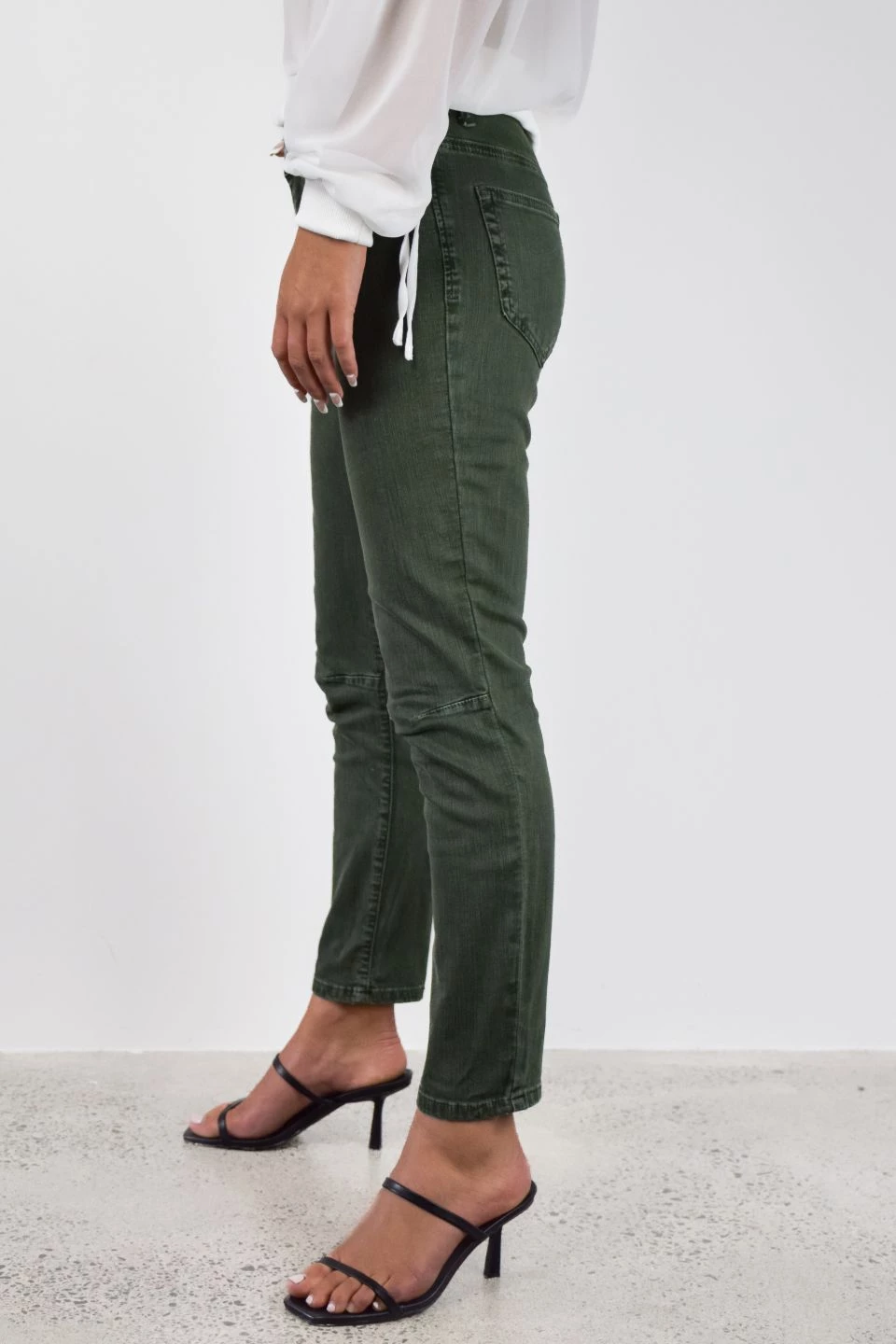 Among The Brave Harper Dark Khaki Knee Dart Denim Jean