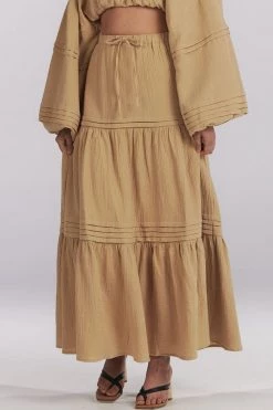 Charlie Holiday Skirts Monica Natural Cotton Tiered Maxi Skirt