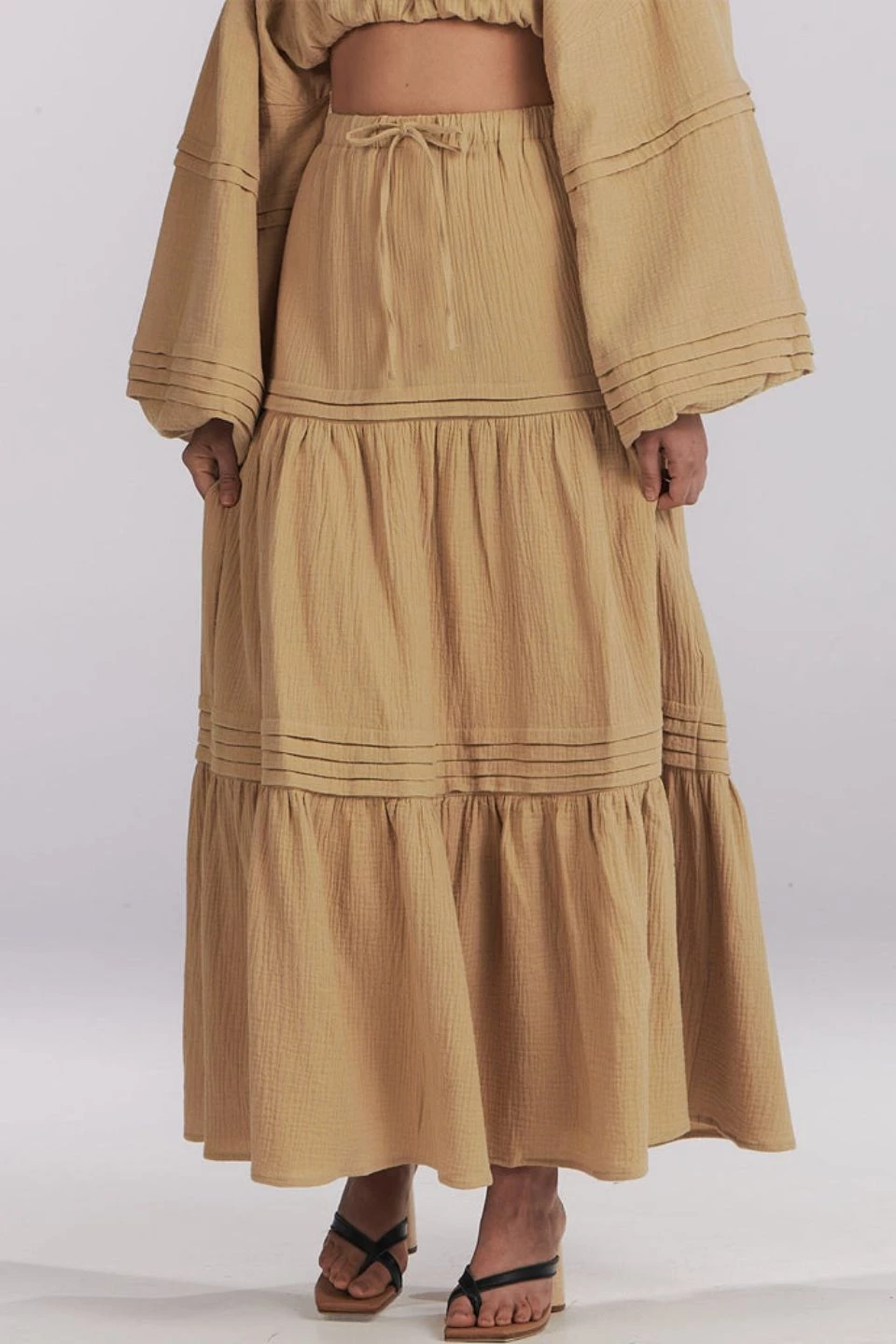 Charlie Holiday Skirts Monica Natural Cotton Tiered Maxi Skirt