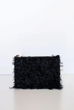 Vash Event-wear Edit Cleo Black Shearling Small Wristlet Bag